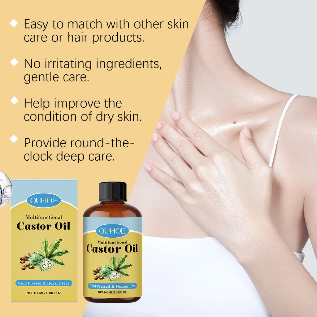 OUHOE Organic Castor Oil Moisturizes And Hydrates Hair, Eyebrows, Skin, Body Multi-Effect Care Gentle Massage