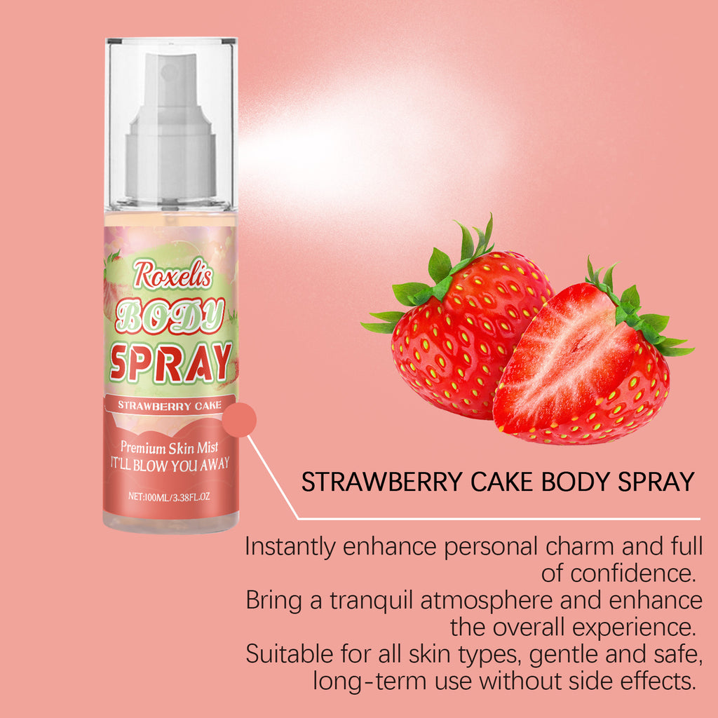 Roxelis Strawberry Cake Body Fragrance Spray Long-Lasting Fresh Fragrance With Soft Tone Stay Fragrance Multi-Level Light Elegant Perfume Spray
