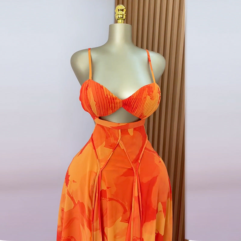 Summer Casual Boho Tie-Dye Print Strapless Backless Maxi Dress for Women