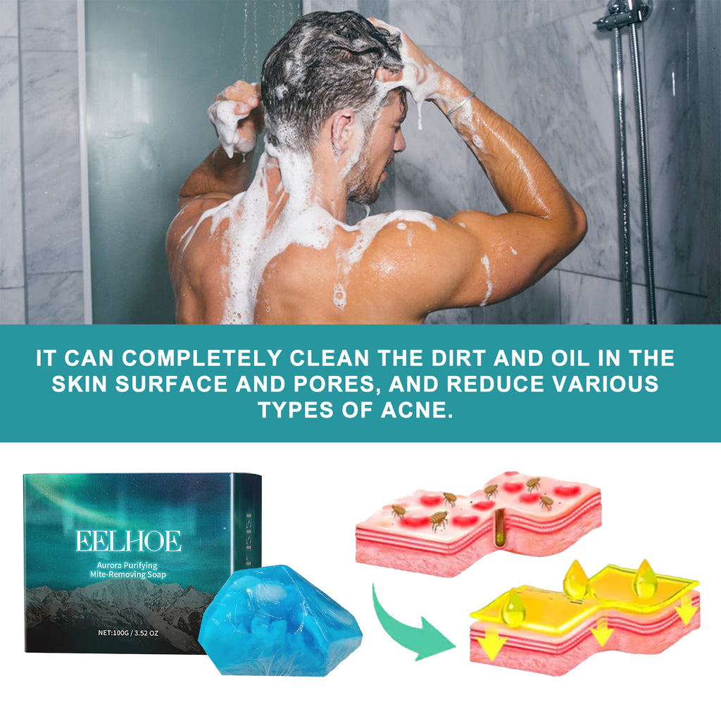 Aurora Purifying Mite-Removing Soap, Deep Cleansing Facial Body Skin Fade Acne Print Multi-Effect Cleansing Soap