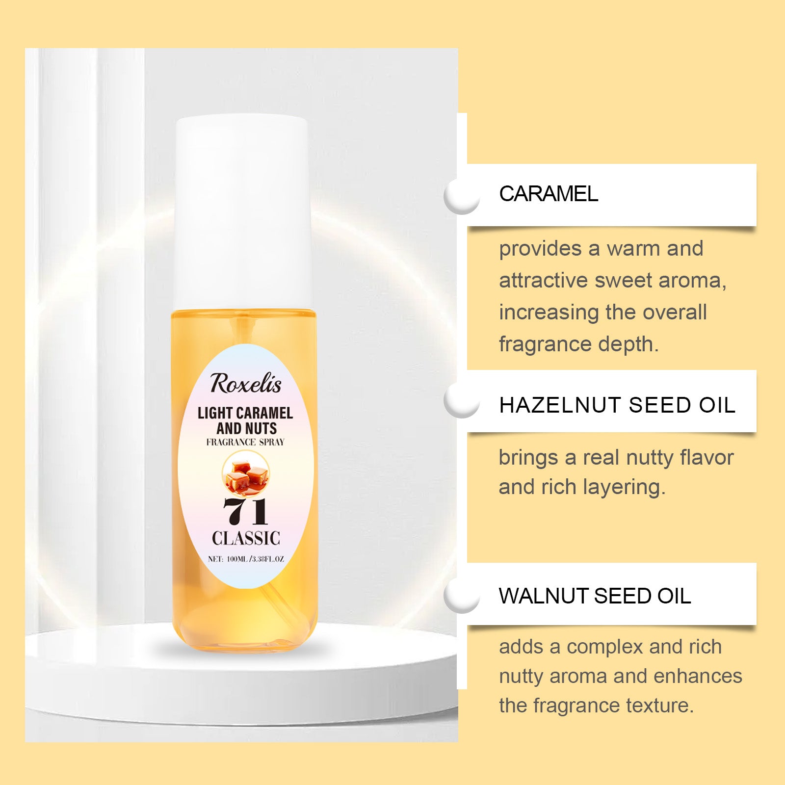 Roxelis Light Caramel Body Spray Long-Lasting Fresh Fragrance For Body Fragrance Light Perfume For Body Spray