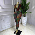 Long sleeved INS tie dye printed V-neck long sleeved pleated long skirt sexy high stretch dress