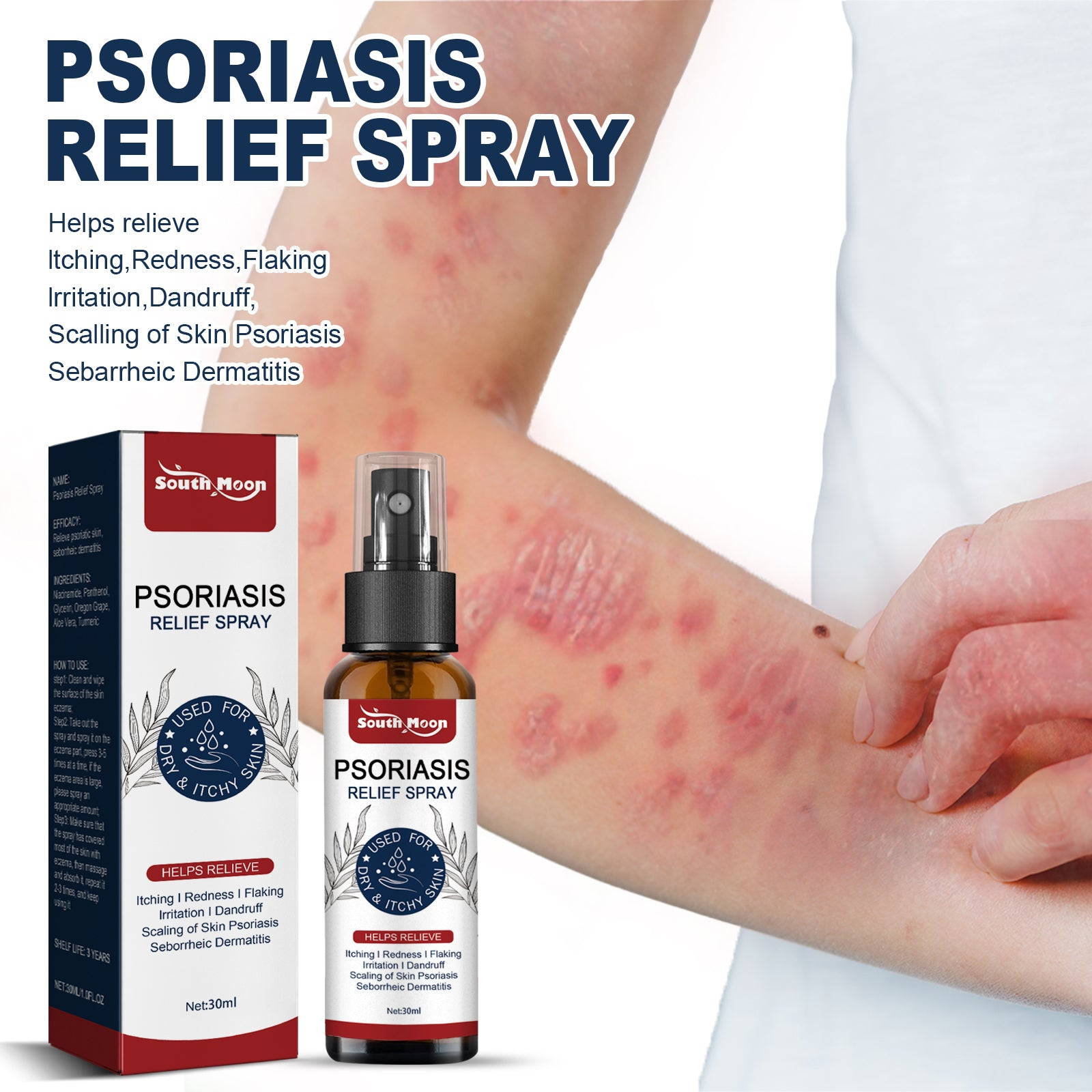 South Moon Psoriasis Relief Spray, Relieve Skin, Hands And Feet Redness Peeling Itch Repair External Care