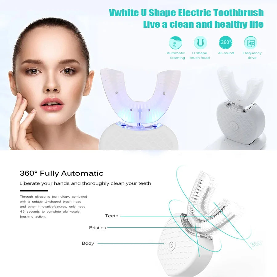 Intelligent Auto Ultra Sonic Electric Teeth Brush 360 Degrees Toothbrush U-Shape Intelligent Mouth Cleaner Tooth Brush