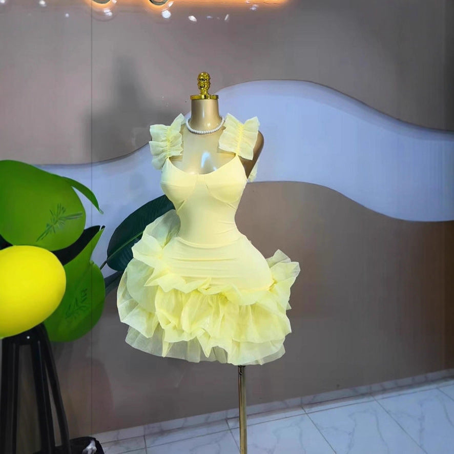 Sweet Style Women's Strapless Bubble Short Dress with Sleeveless Bodice and Waistline, Casual Chic Mini Dress