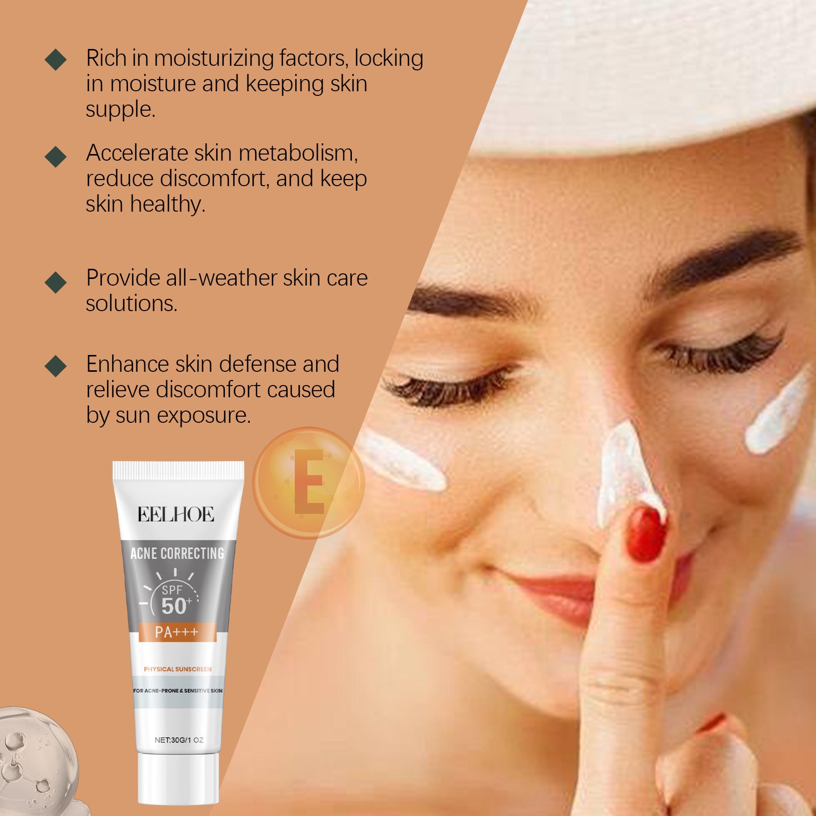EELHOE Physical Sunscreen, Hydrating Sunblock Facial Skin Care Moisturizing And Nourishing Sunscreen