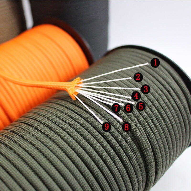 100M 550 Military Standard 9-Core Paracord Rope 4mm Outdoor Parachute Cord Camping Survival Umbrella Tent Lanyard Strap Bundle