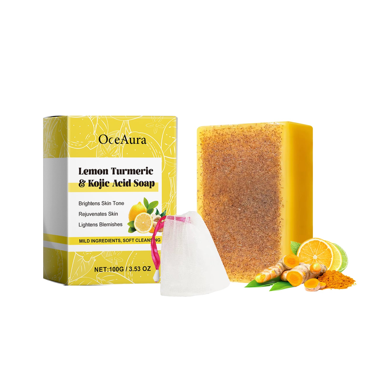 OceAura Lemon Brightening Turmeric Acid Soap Gently Cleans And Moisturizes Refreshing And Delicate Skin Brightening Soap