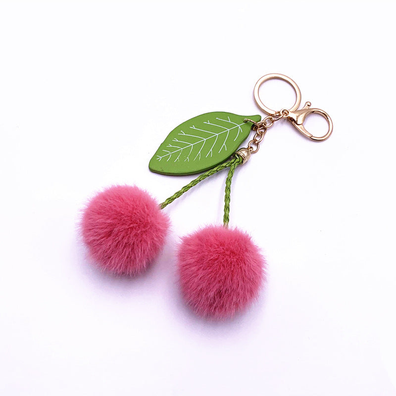 Fruit Key Chain Car Cute Cherry Bag Key Chain Fur Ball Plush Doll Cartoon Pendant Creative Accessories