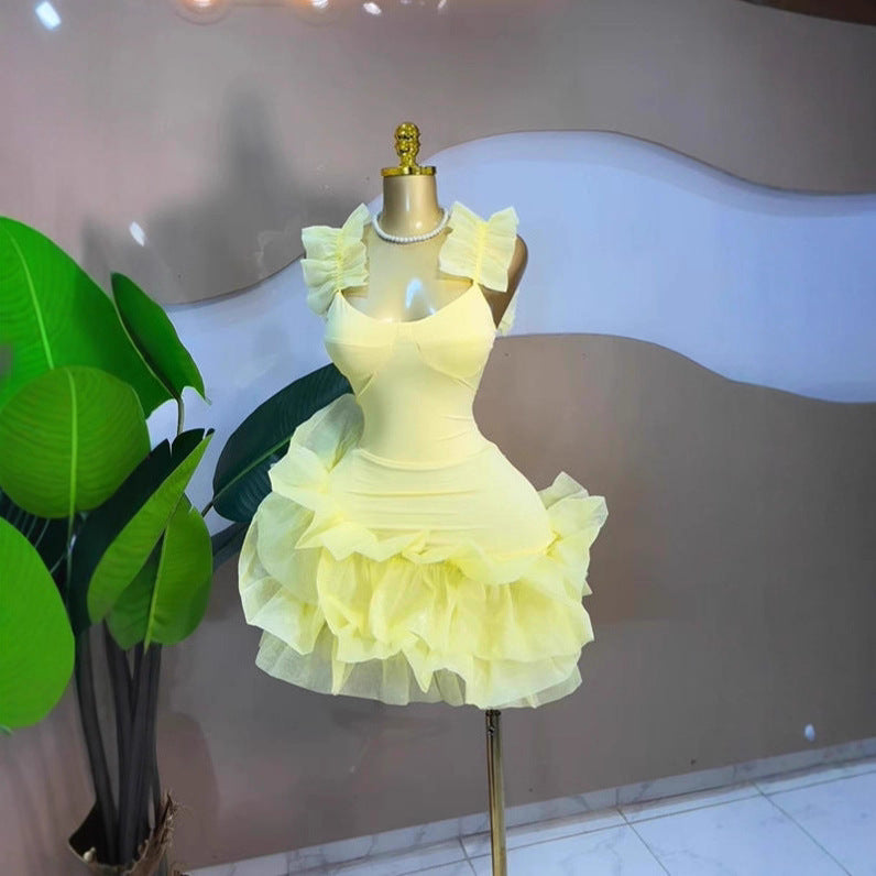 Sweet Style Women's Strapless Bubble Short Dress with Sleeveless Bodice and Waistline, Casual Chic Mini Dress