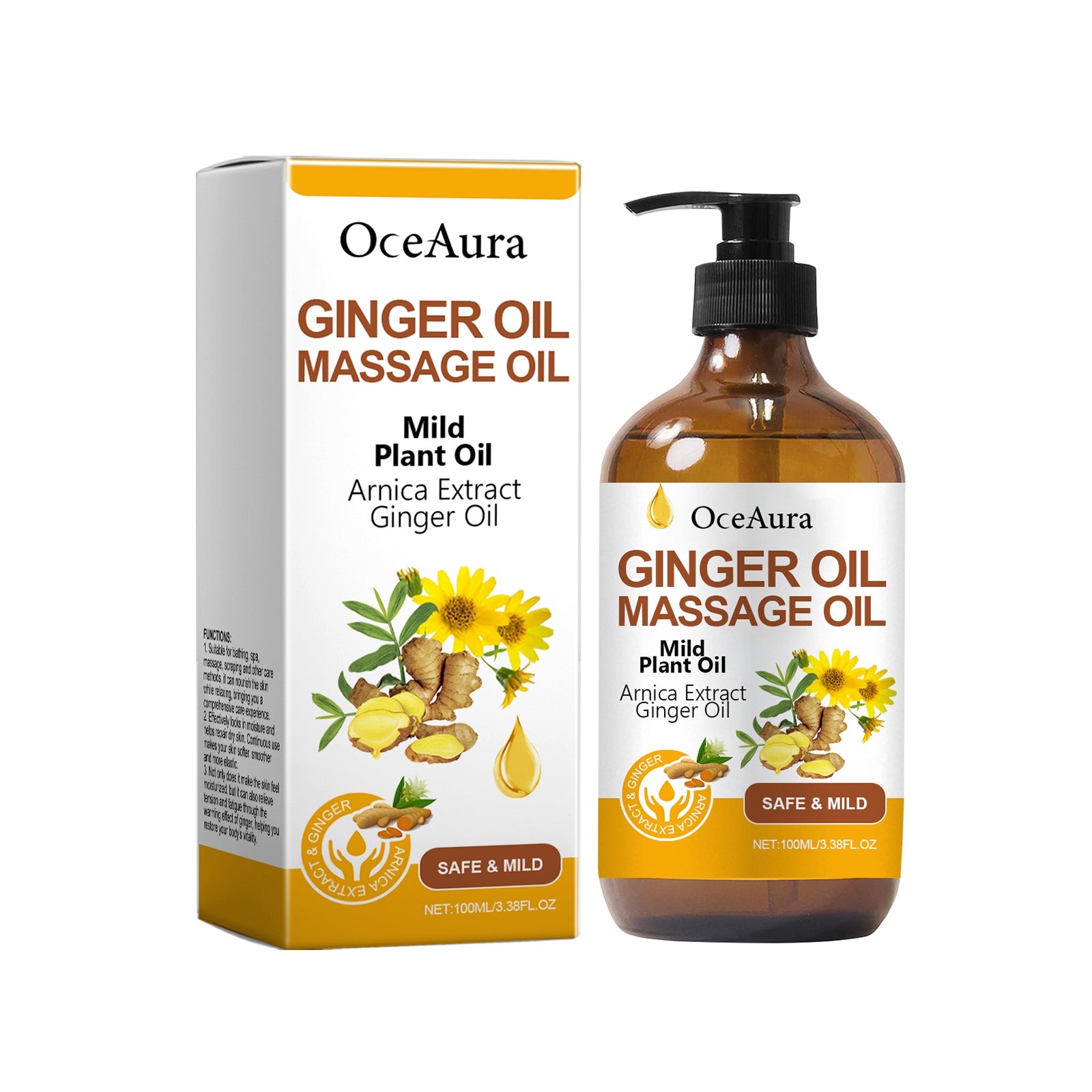 Ginger Massage Essential Oil, Ginger Care Essence Oil Body Massage Daily Care Firming Skin