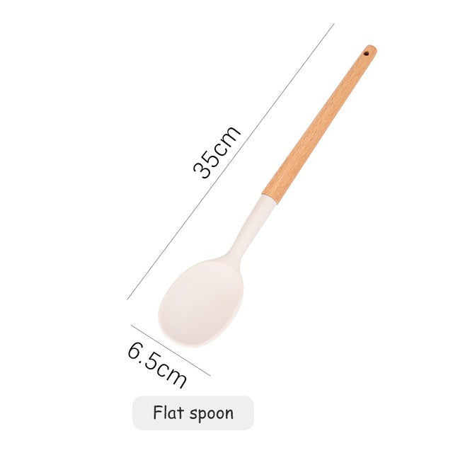 Milky White Silicone Kitchen Set Non-Stick Silicone Kitchen Utensils Cooking Spatula 10-Piece Set With Storage Bucket