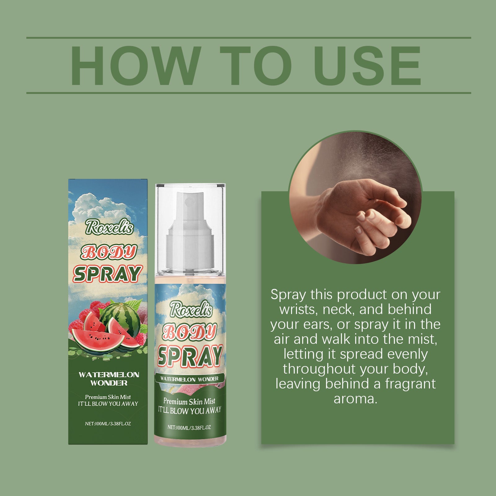 Roxelis Body Fragrance Spray Women's Fragrance Spray Watermelon Fruit Fragrance Soft And Elegant Long Lasting Fragrance Spray