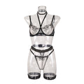 Lace hollow splicing perspective metal chain hanging neck sexy lingerie