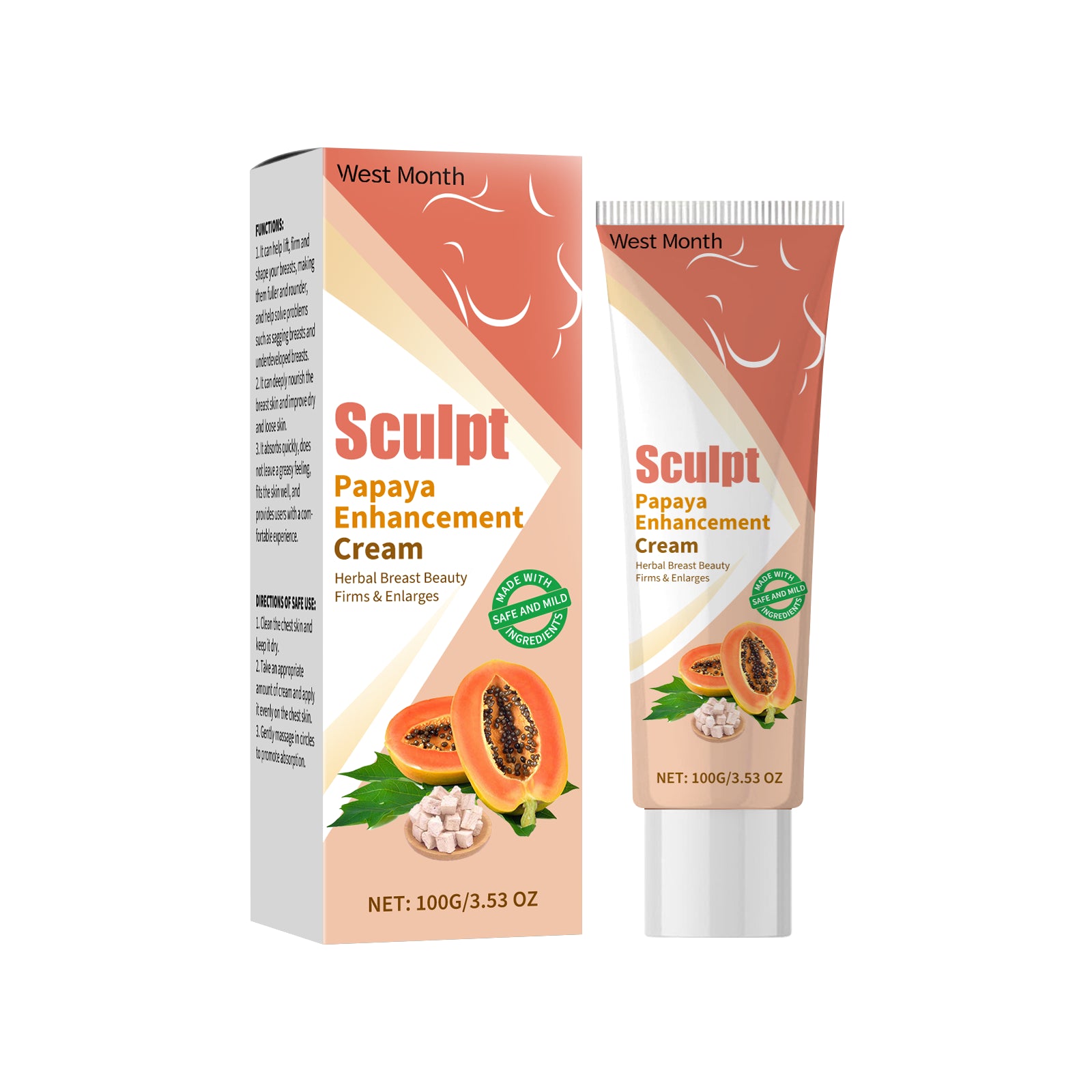 West&Month Papaya Breast Cream, Gentle Care, Nourishing, Lifting, Firming And Massaging Breast Care Cream