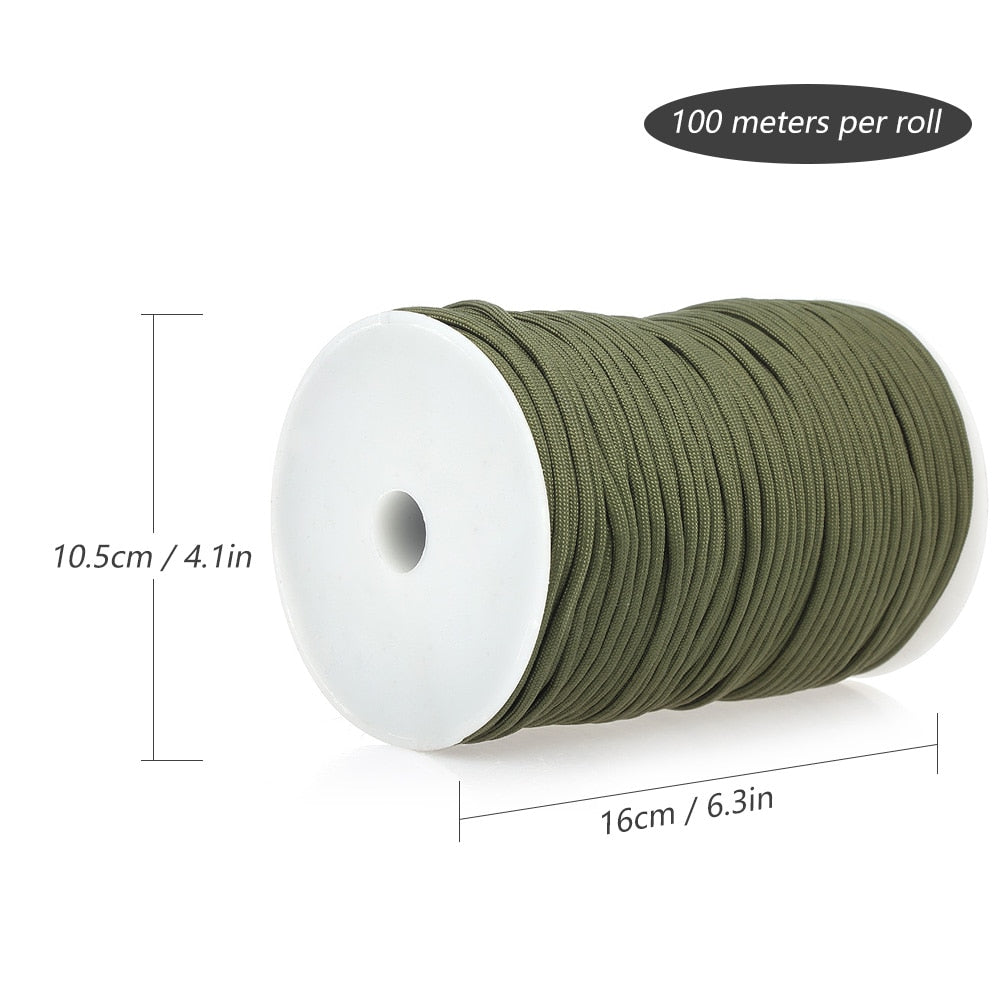 100M 550 Military Standard 9-Core Paracord Rope 4mm Outdoor Parachute Cord Camping Survival Umbrella Tent Lanyard Strap Bundle