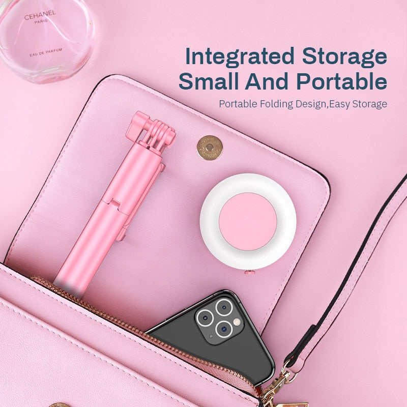 Wireless Bluetooth-compatible Selfie Stick with Led Ring Light Foldable Tripod Monopod For iPhone For Android Live Tripod