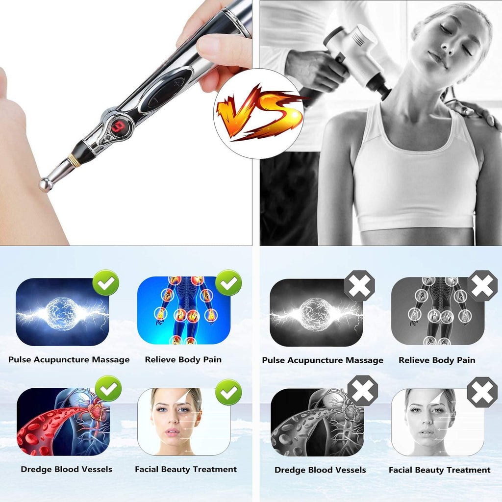 5 in 1 Electronic Acupuncture Pen with 5 Pain Relief Therapy Massage Head, Meridian Energy Massage Pen Tools