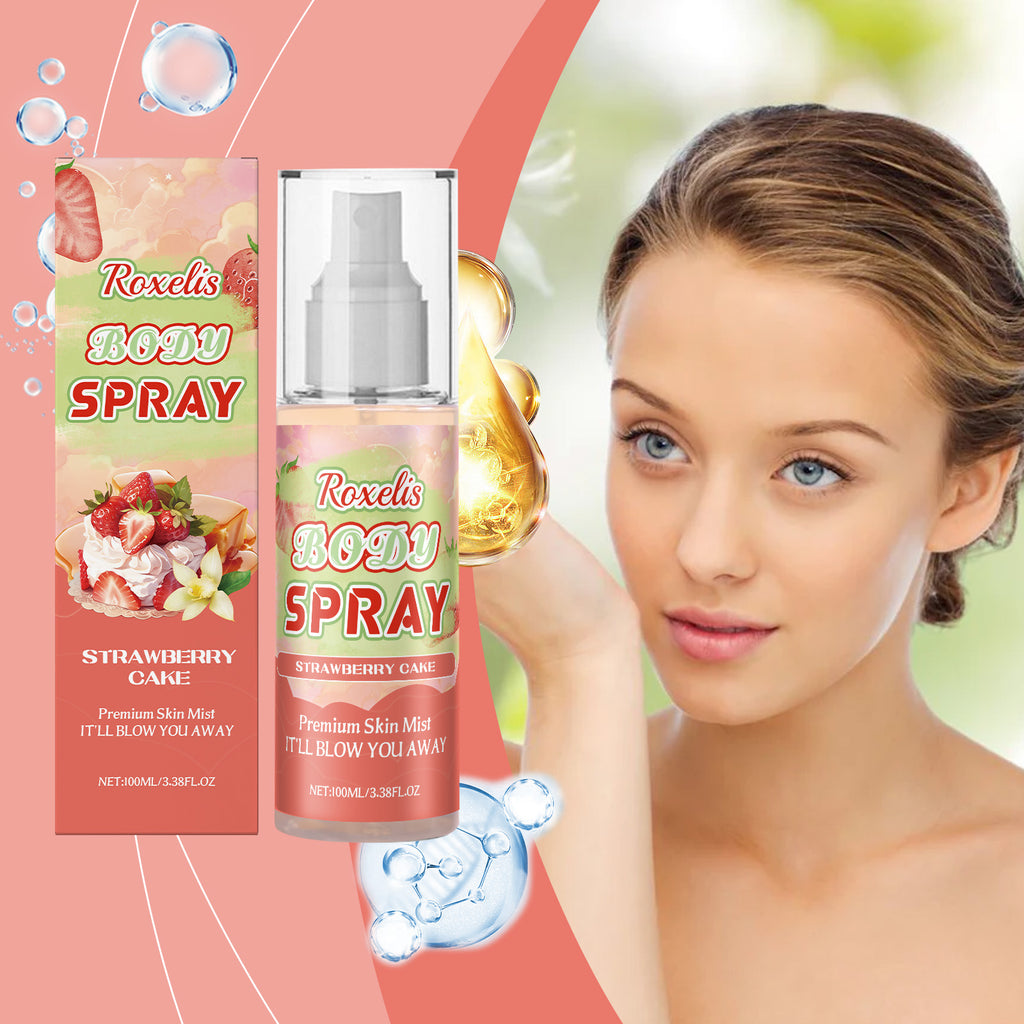 Roxelis Strawberry Cake Body Fragrance Spray Long-Lasting Fresh Fragrance With Soft Tone Stay Fragrance Multi-Level Light Elegant Perfume Spray