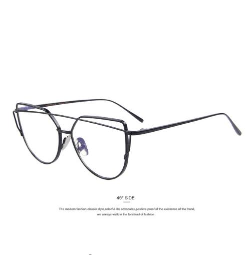 Women Cat Eye Sunglasses Twin-Beams Rose Gold Frame