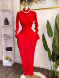 Clothing  Elegant Two-Piece Dress Set Long Sleeve Pleated Sexy Maxi Dress with Built-in Camisole