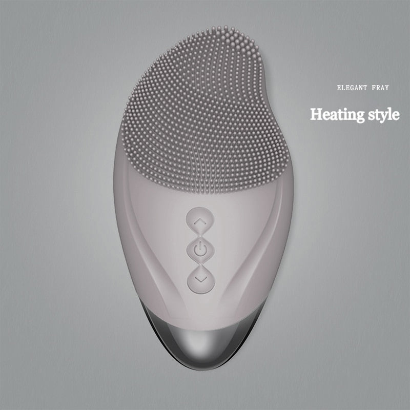 Ultrasonic Electric Facial Cleansing Brush Heated Sonic Electric Facial Cleanser Silicone Mini Face Cleaner Brush Deep Cleaning