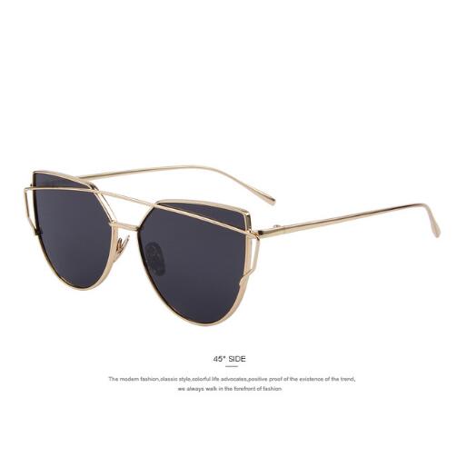 Women Cat Eye Sunglasses Twin-Beams Rose Gold Frame