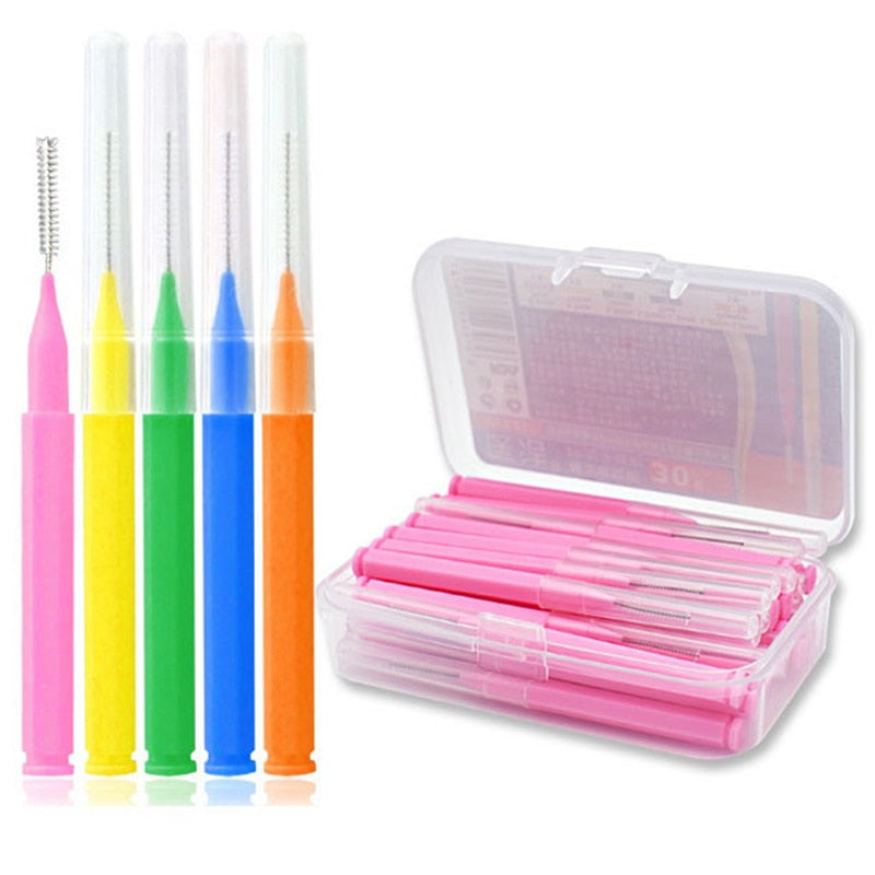 30Pcs/set I Shaped Interdental Brush Denta Floss Interdental Cleaners Orthodontic Dental Teeth Brush Toothpick Oral Care Tool