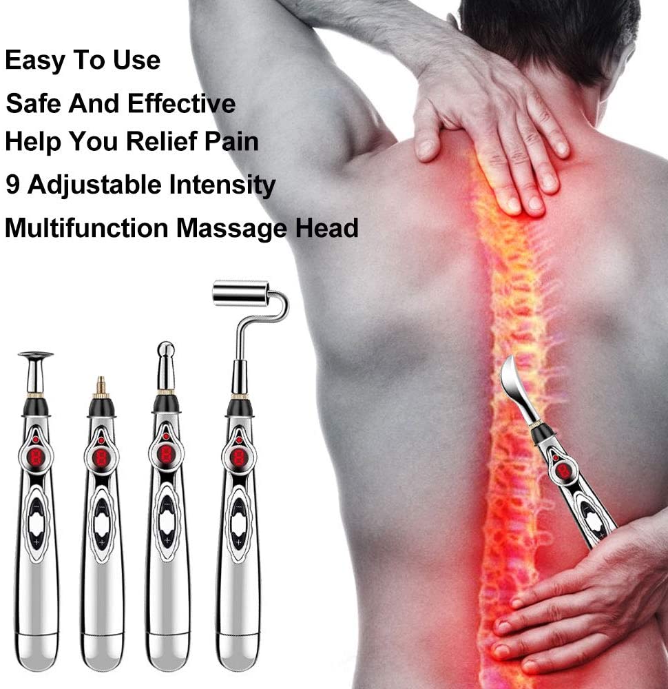 5 in 1 Electronic Acupuncture Pen with 5 Pain Relief Therapy Massage Head, Meridian Energy Massage Pen Tools