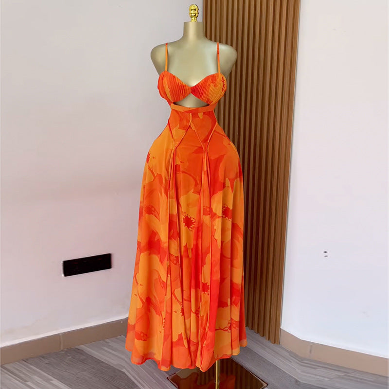 Summer Casual Boho Tie-Dye Print Strapless Backless Maxi Dress for Women