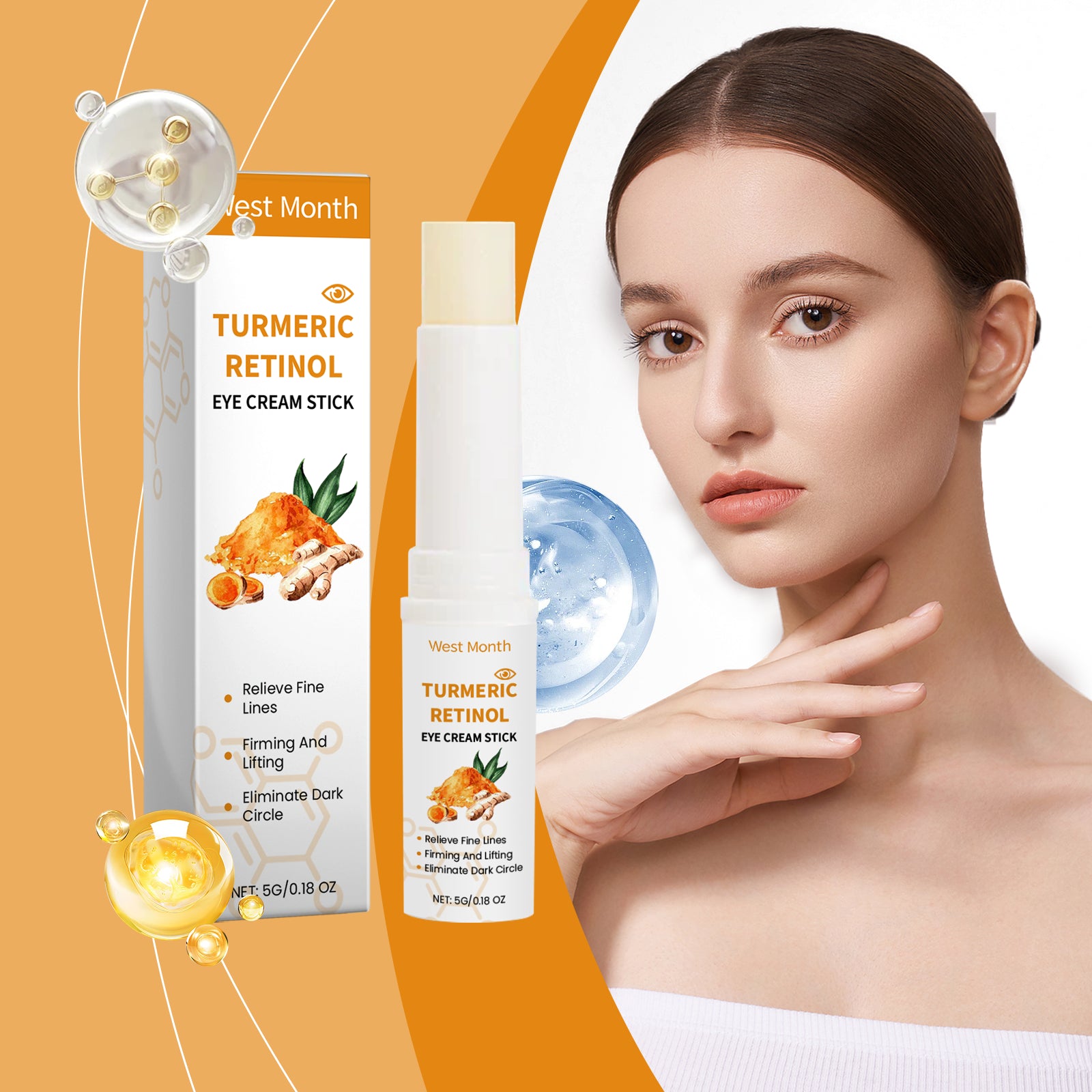 Turmeric And Retinol Eye Cream Stick Moisturizes, Tightens And Tightens The Skin Around The Eyes