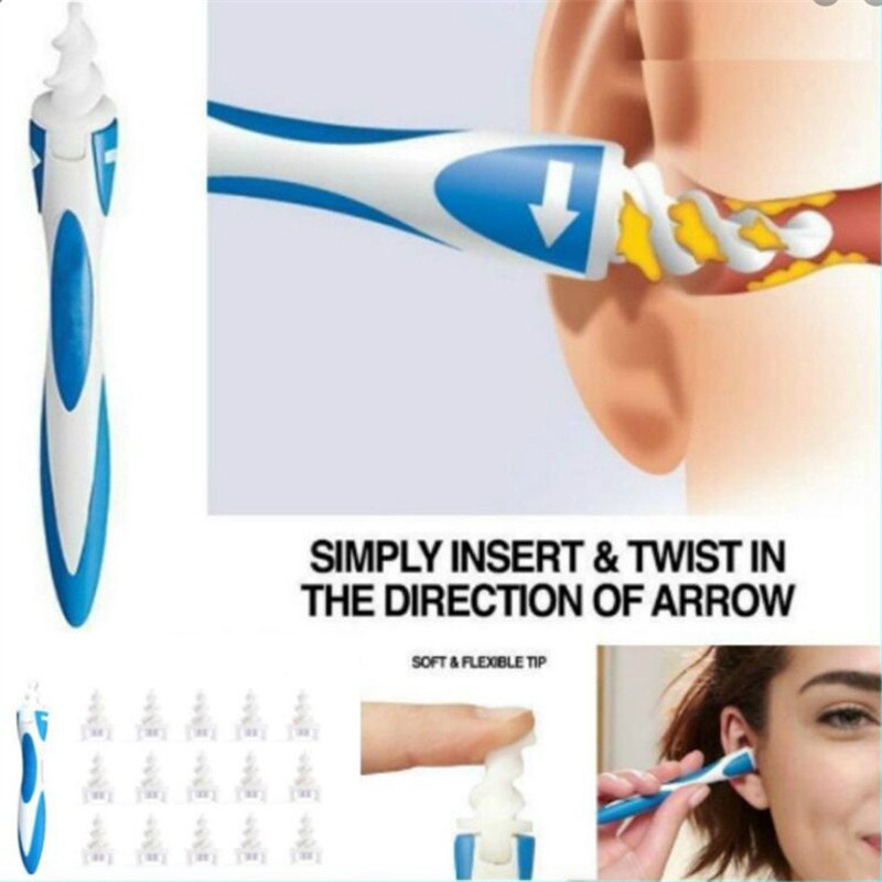 Ear Cleaner Spoon Tool Set Soft 16 Care Spiral Silicone Ear Wax Removal Tool Painless Health Cotton Swab Clean Tools