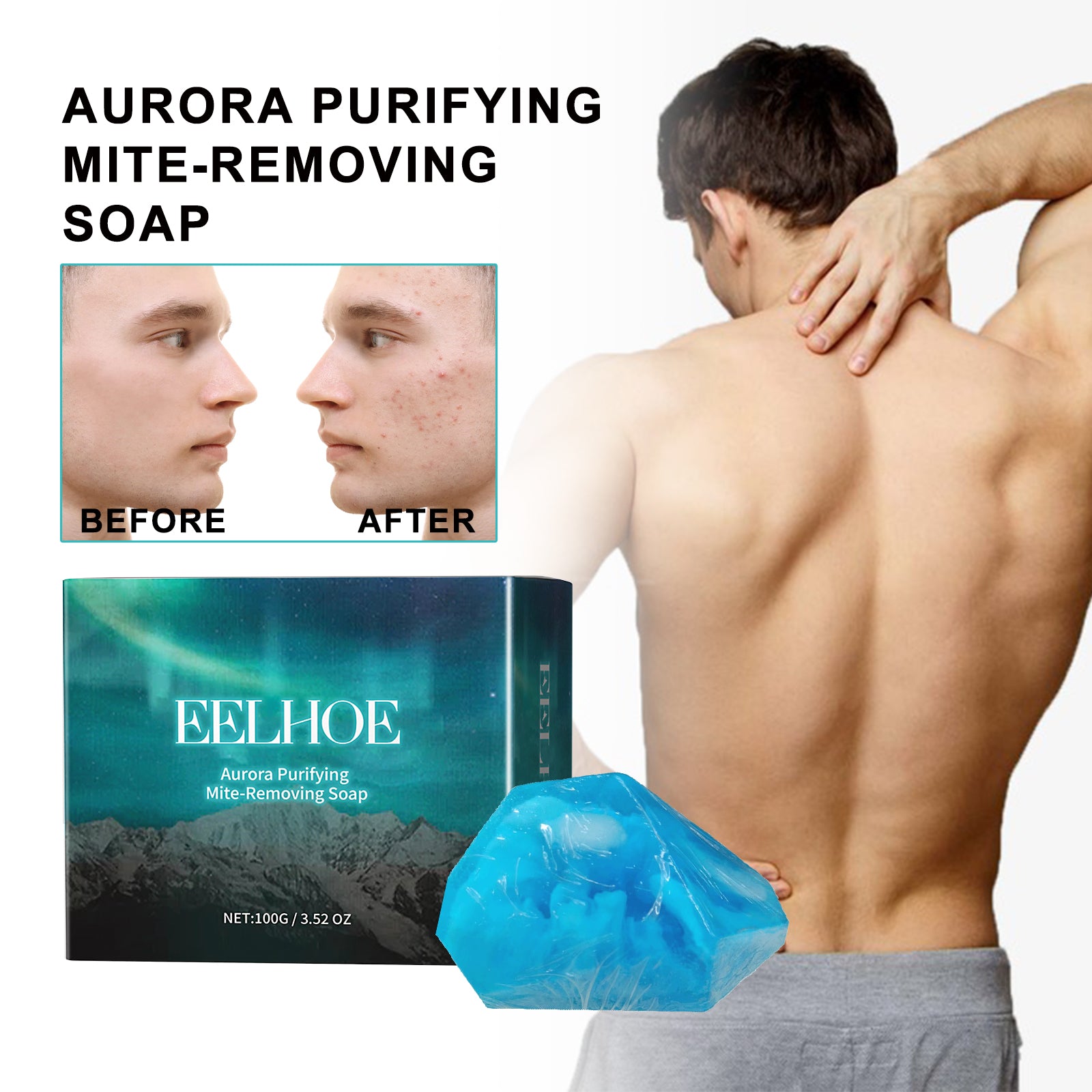 Aurora Purifying Mite-Removing Soap, Deep Cleansing Facial Body Skin Fade Acne Print Multi-Effect Cleansing Soap