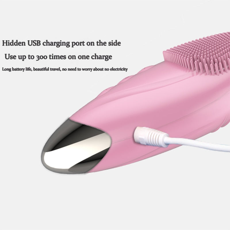 Ultrasonic Electric Facial Cleansing Brush Heated Sonic Electric Facial Cleanser Silicone Mini Face Cleaner Brush Deep Cleaning