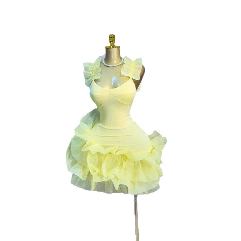 Sweet Style Women's Strapless Bubble Short Dress with Sleeveless Bodice and Waistline, Casual Chic Mini Dress