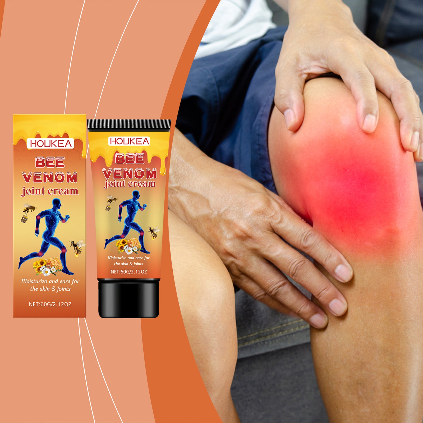 Houkea Bee Venom Aloe Joint Care Stick, Moisturizing Joint Cream Knee Joint Moisturizing Sports Care Portable