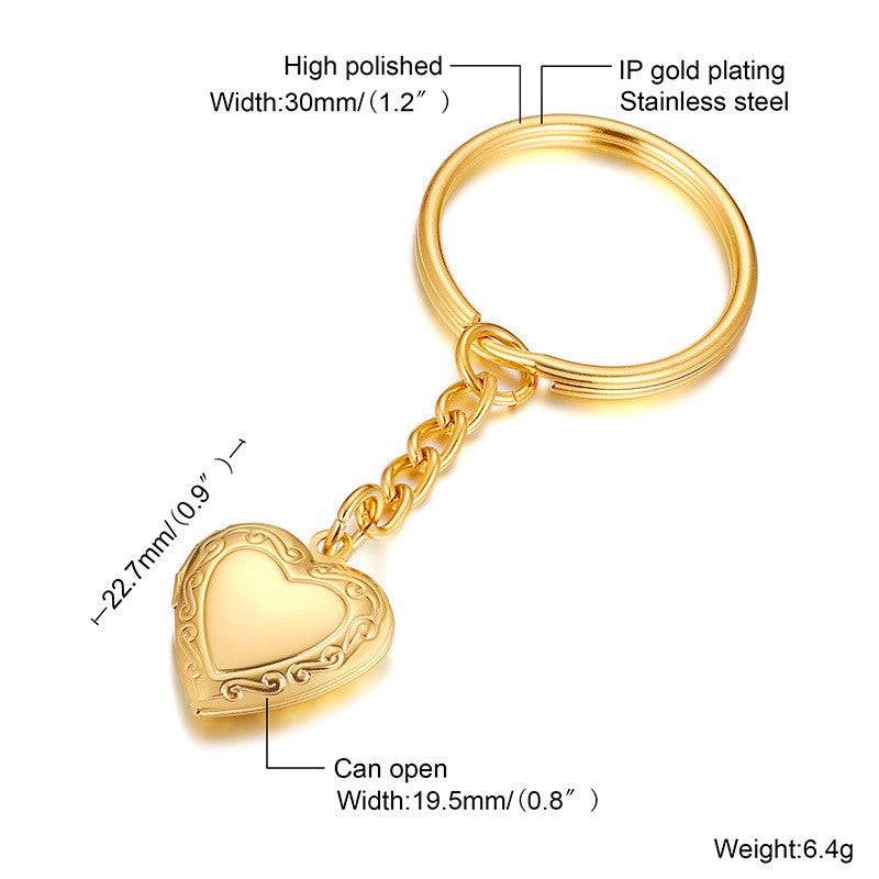 Heart shaped zircon inlaid women's Necklace Pendant Stainless Steel love openable Photo Box Gold