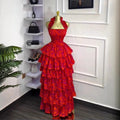 Elegant Strapless Detachable Back Beach Dress with Ruffle Tiered Long Dress