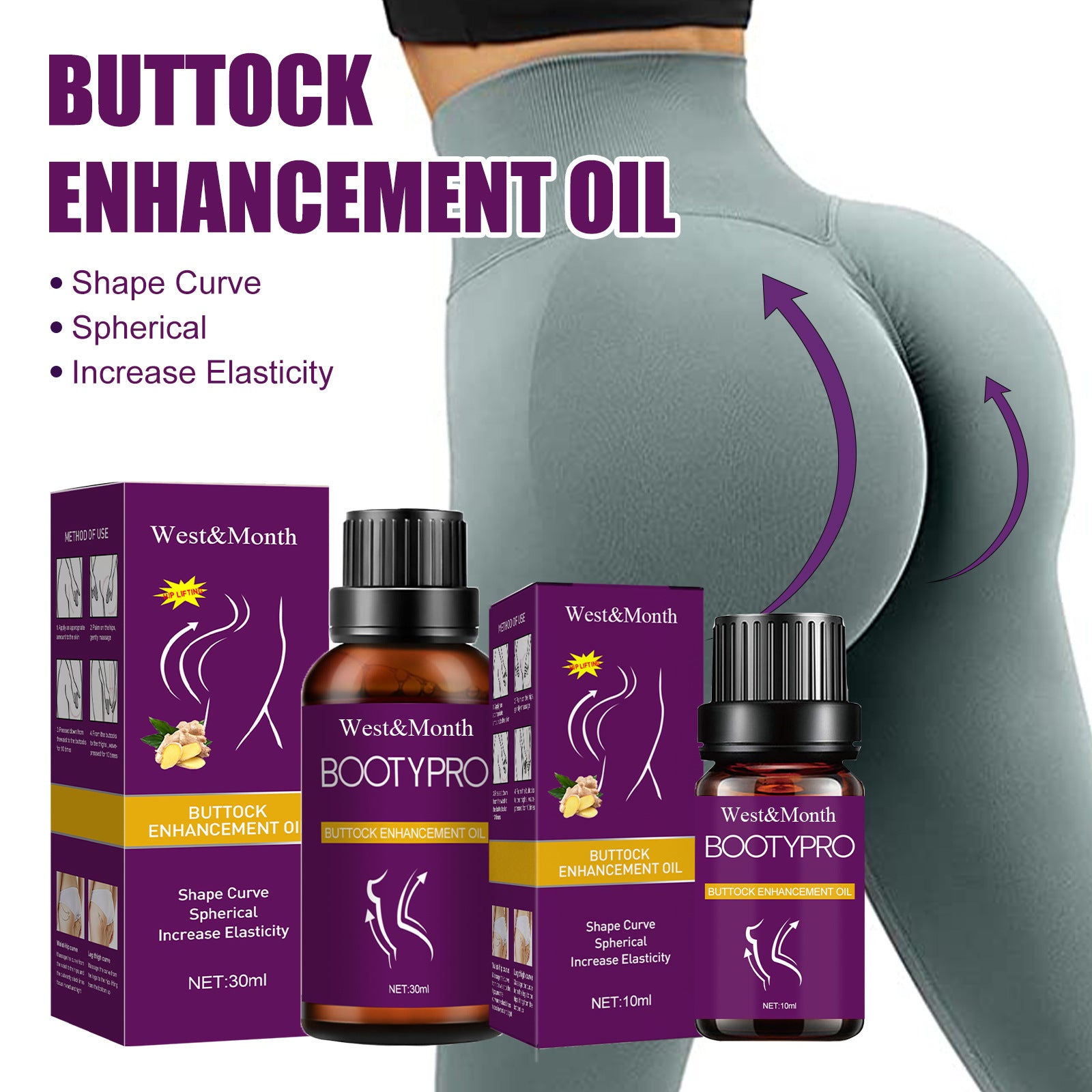 Buttock Enhancement Oil, Lift Massage Oil Firming Body Shaping Peach Butt Highlights Curves And Beautiful Butt