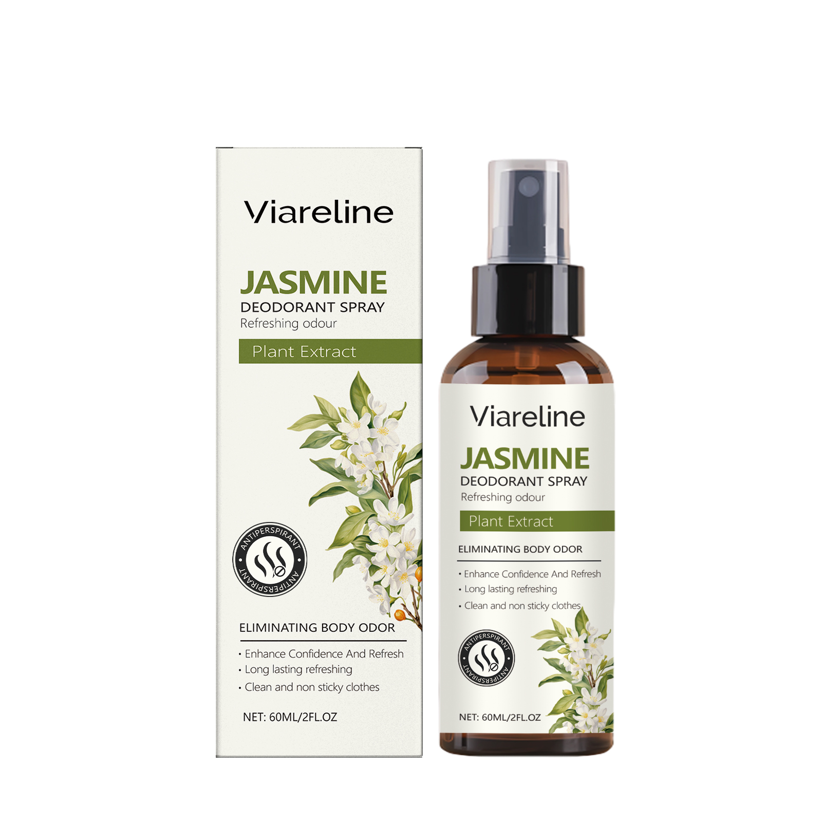 Viareline Jasmine Fresh Spray Natural Fragrance Body Sweat To Remove Odor Refreshing Fragrance Portable