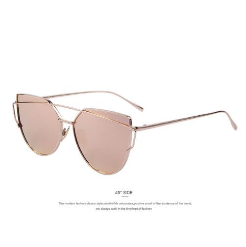 Women Cat Eye Sunglasses Twin-Beams Rose Gold Frame