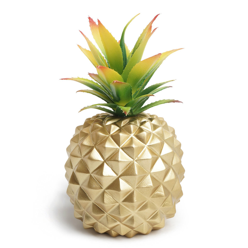 gold pineapple plant and green plant office desk decoration