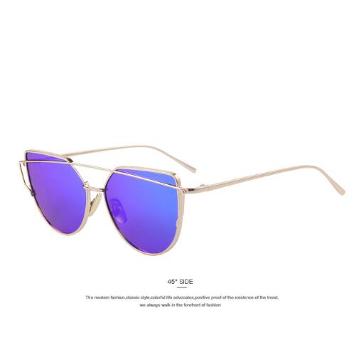 Women Cat Eye Sunglasses Twin-Beams Rose Gold Frame