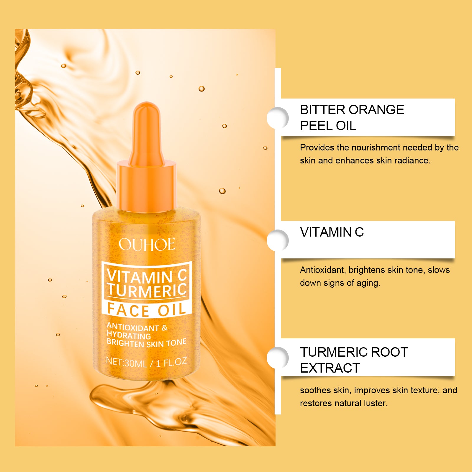 Vitamin C Turmeric Brightening Oil, Vitamin C Moisturizing Facial Skin Moisturizing, Hydrating And Brightening Skin Essential Oil