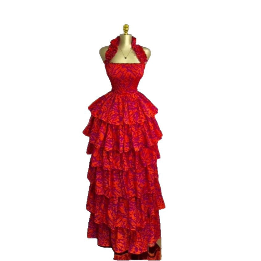 Elegant Strapless Detachable Back Beach Dress with Ruffle Tiered Long Dress