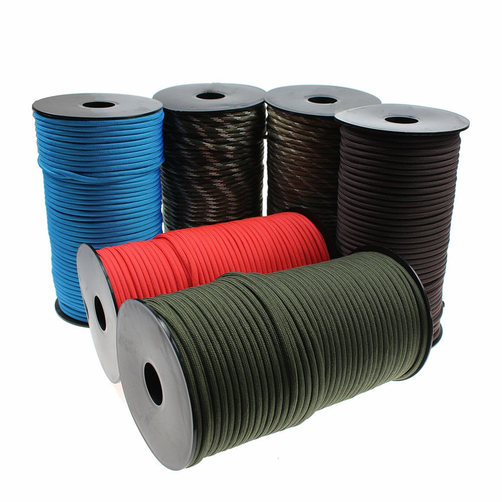 100M 550 Military Standard 9-Core Paracord Rope 4mm Outdoor Parachute Cord Camping Survival Umbrella Tent Lanyard Strap Bundle