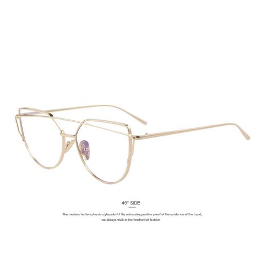 Women Cat Eye Sunglasses Twin-Beams Rose Gold Frame