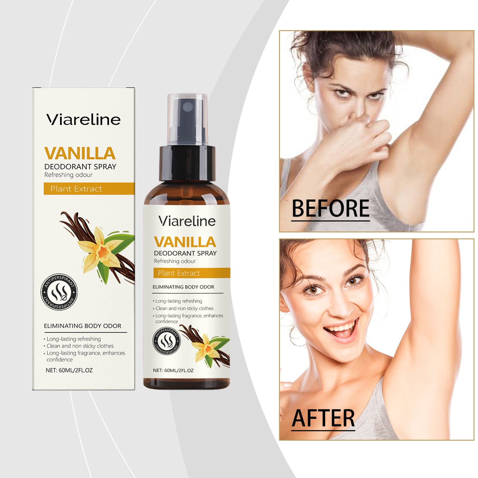 Viareline Vanilla Refreshing Spray Removes Odors And Perspiration With Natural Fragrance Refreshing The Body And Lasting Fragrance