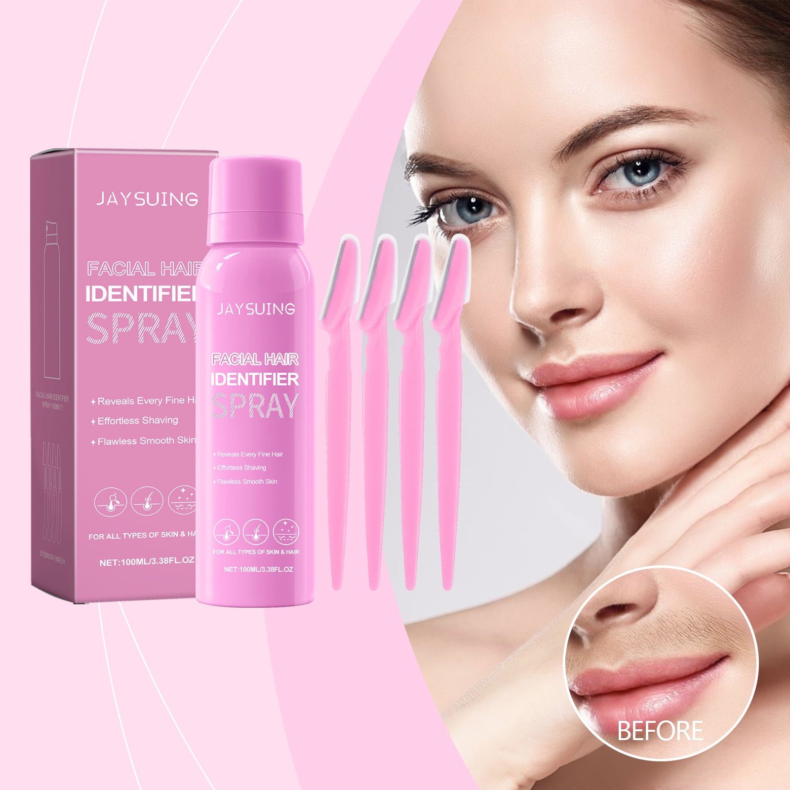 Jaysuing Facial Hair Recognition Spray Facial Cleanser Softens Hair Gentle Daily Care Hair Removal Spray