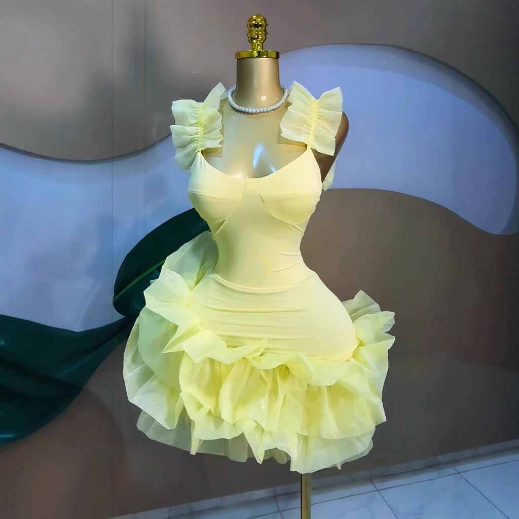 Sweet Style Women's Strapless Bubble Short Dress with Sleeveless Bodice and Waistline, Casual Chic Mini Dress
